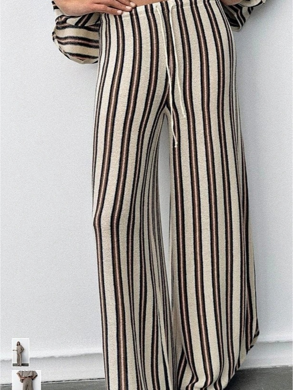 Zara Striped Wide Leg Pants in White & Brown
